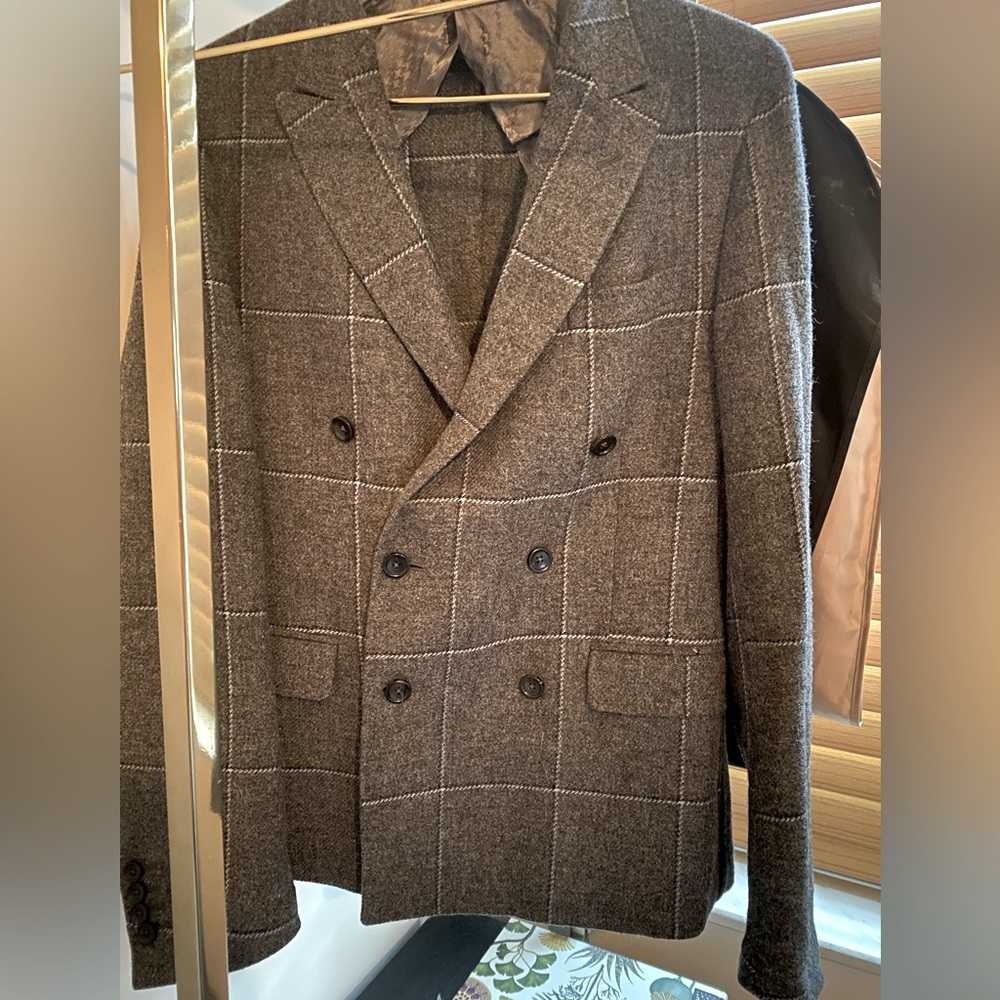 Gorgeous Gucci wool check blazer.  Grey with powder blue check.